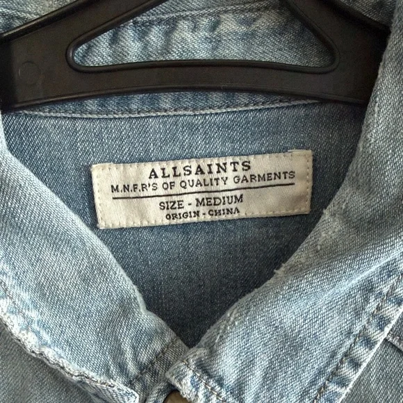 All Saints Light Blue Denim Button-Down Shirt - Picture 2 of 4